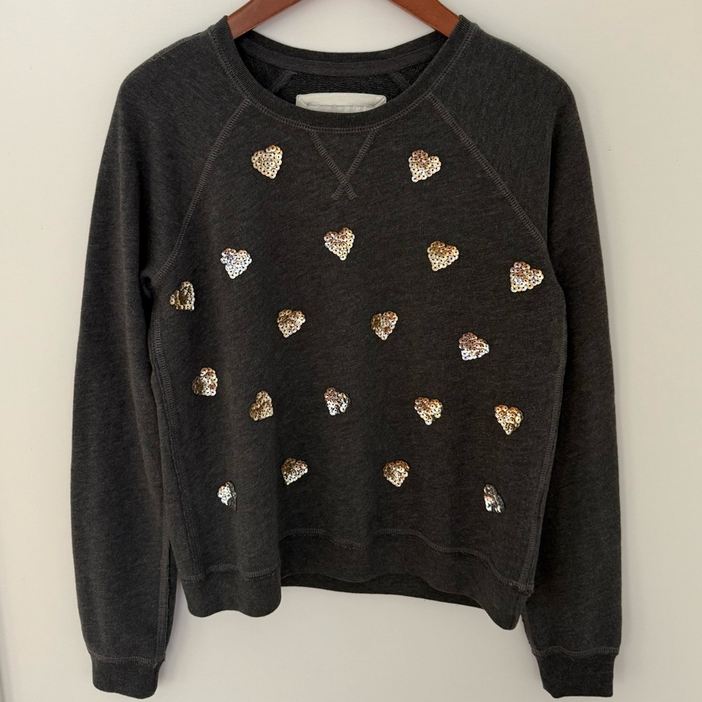 Abercrombie & Fitch Sweater Gold Silver Sequin Heart Women Sweatshirt Y2K Size M